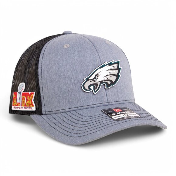 Philadelphia Eagles Super Bowl LIX 3D Snapback Trucker Hat- Heather Grey/ Black - Picture 1 of 3